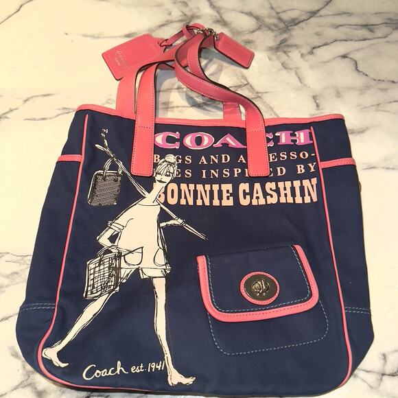 Y2K Vintage Coach Bonnie Cashin Tote Bag Handbag Canvas Blue Pink Leather CLEANN - Picture 11 of 12